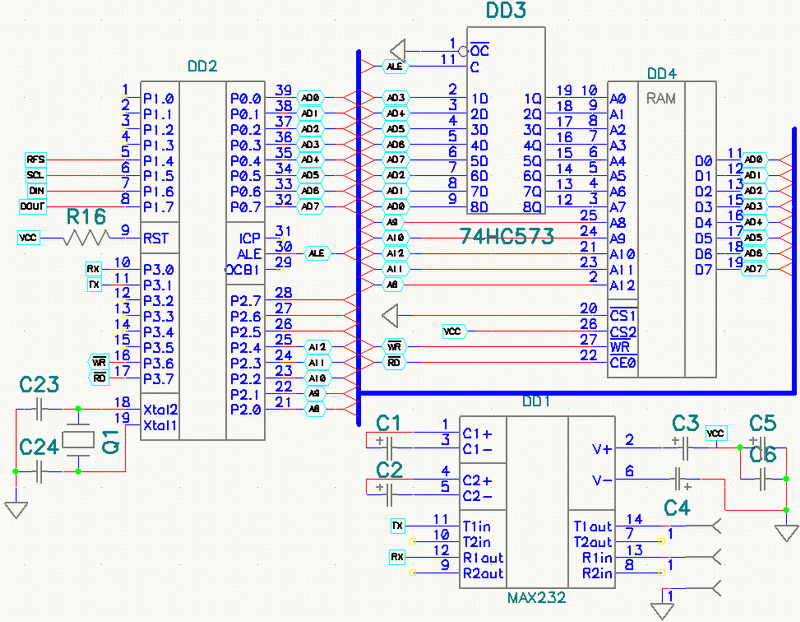 Схема микропроцессорной части системы сбора данных